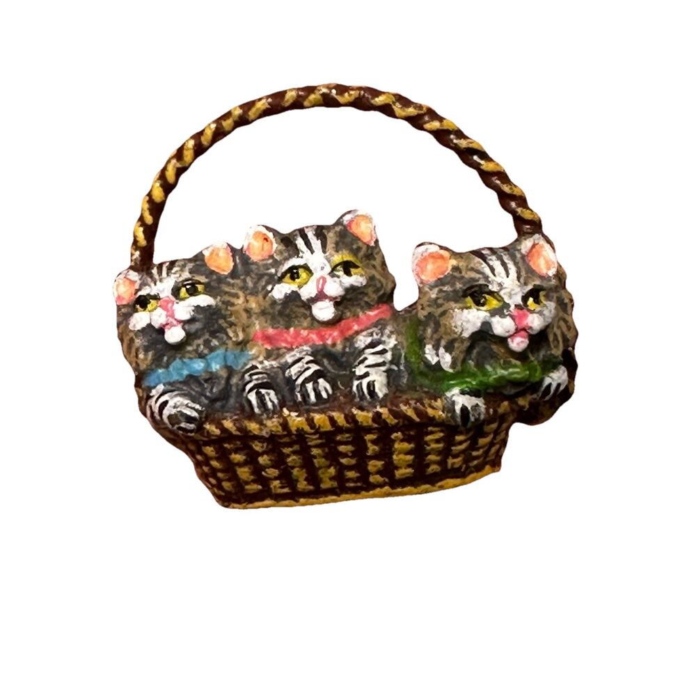 Vienna Bronze Bermann Cat Kittens Figurine in Basket